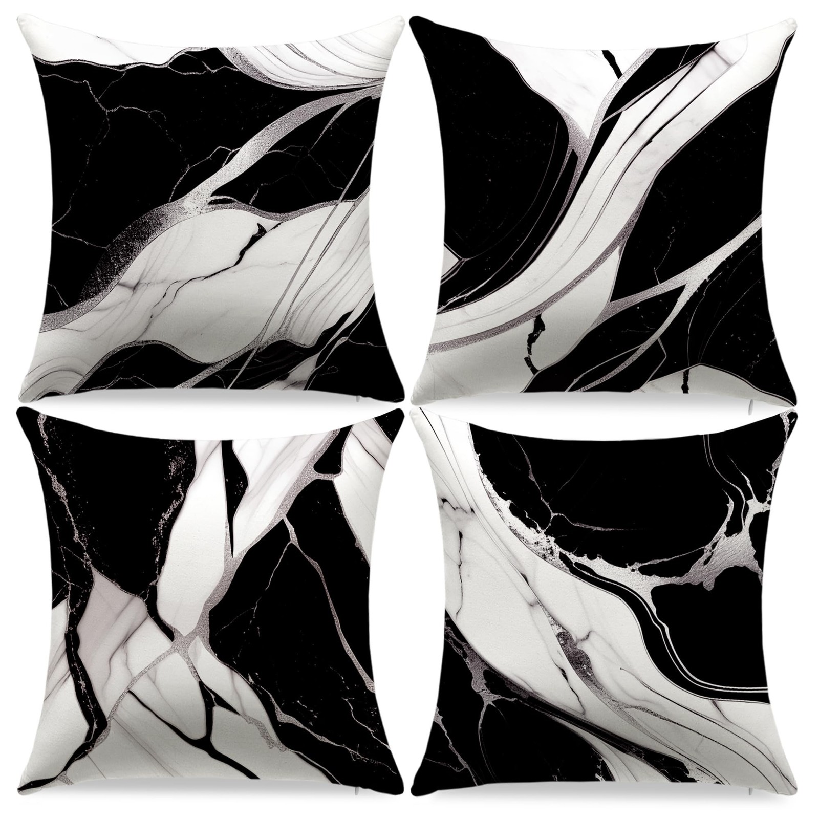 Grey and Black Abstract Pillow Covers 18 x 18 Inch Set of 4 Decorative Throw ...