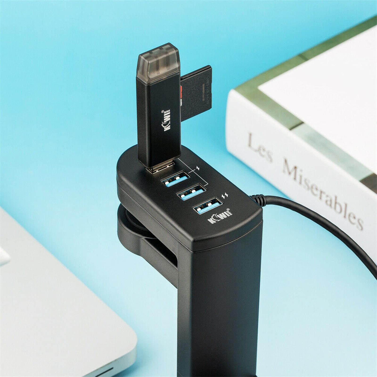 360° Rotation Headset Holder Earphone Storage Hook Stand 4-Port USB Data Hub vv