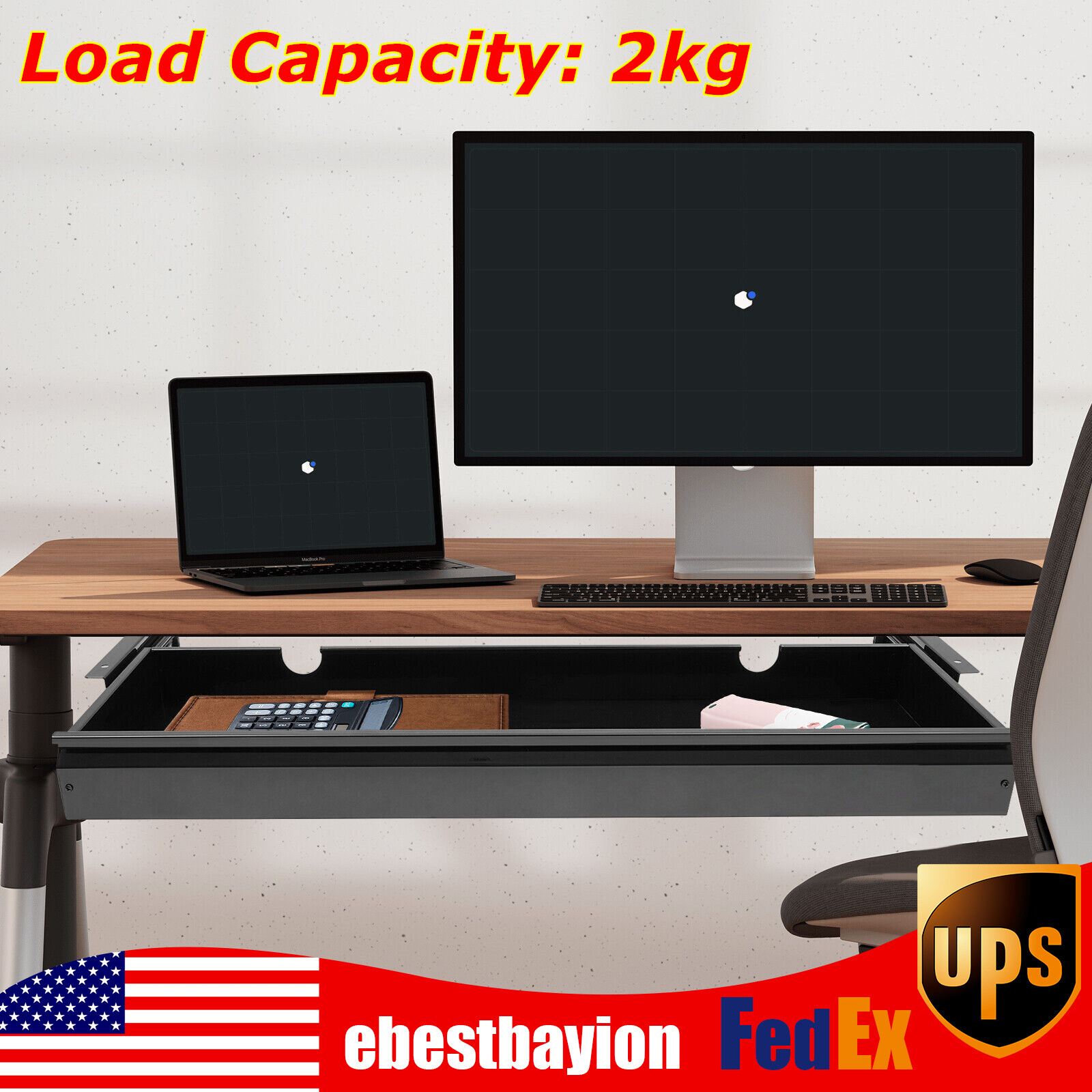 33” Black Space Saver Sliding Under Desk Storage Drawer Pull-out Drawer