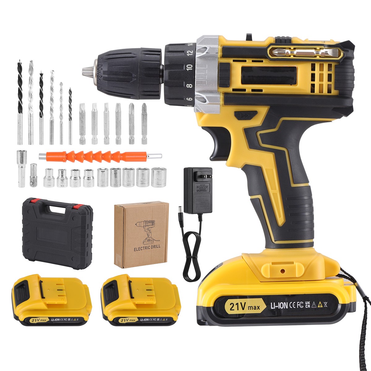 Cordless Brushless Impact Driver Hammer Drill Combo Kit with 2 Battery & Charger