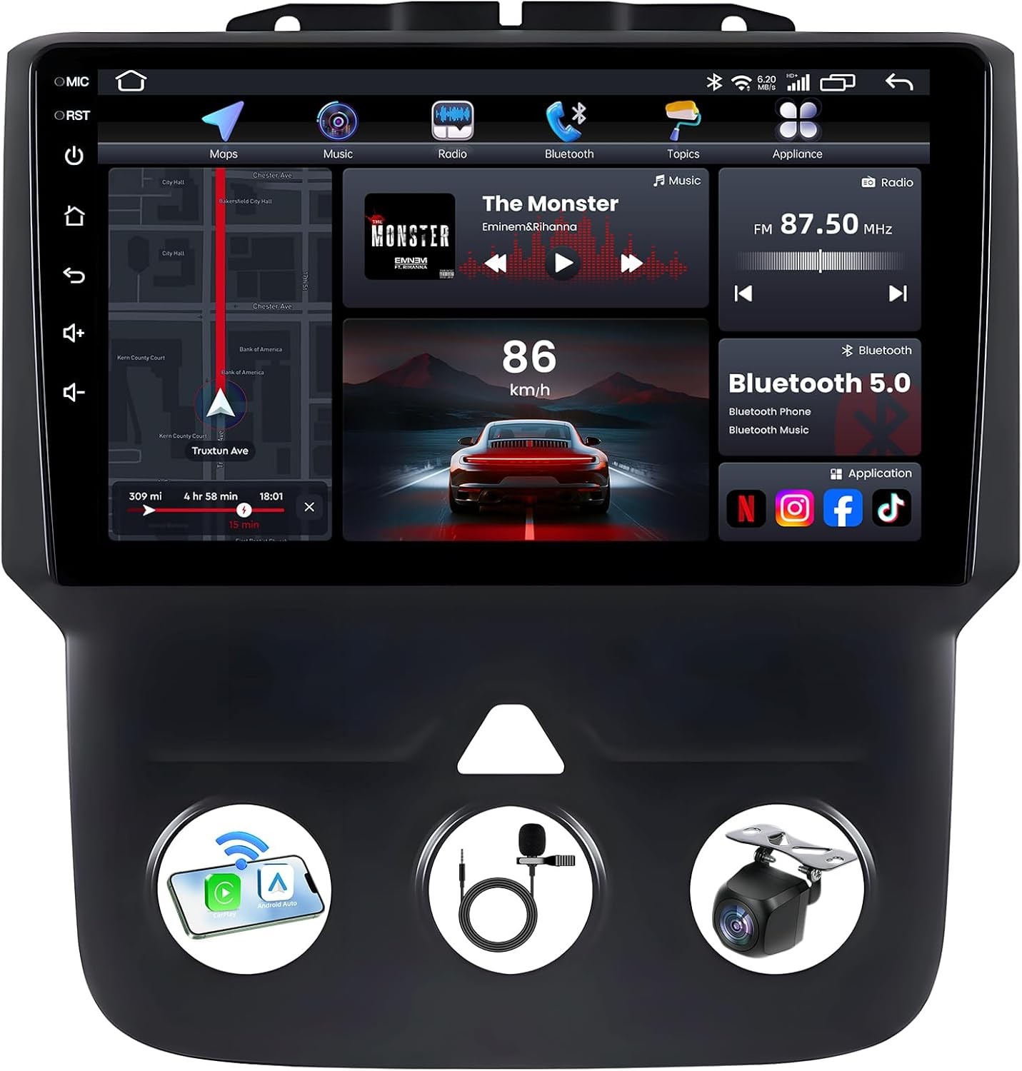 8Core 64G Car Radio 9"TouchScreen Stereo CarPlay for Dodge RAM 1500 2500 13-2018