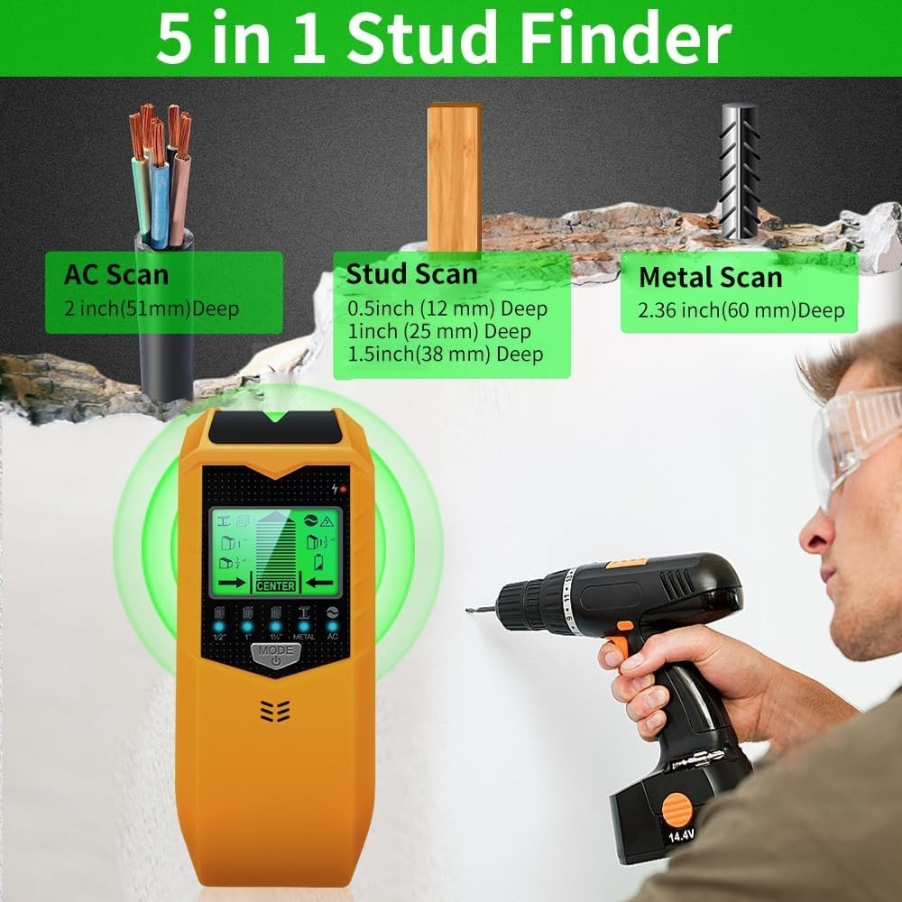 Stud Finder Wall Scanner, 5 in 1 Stud Detector with HD LCD Display for Center...