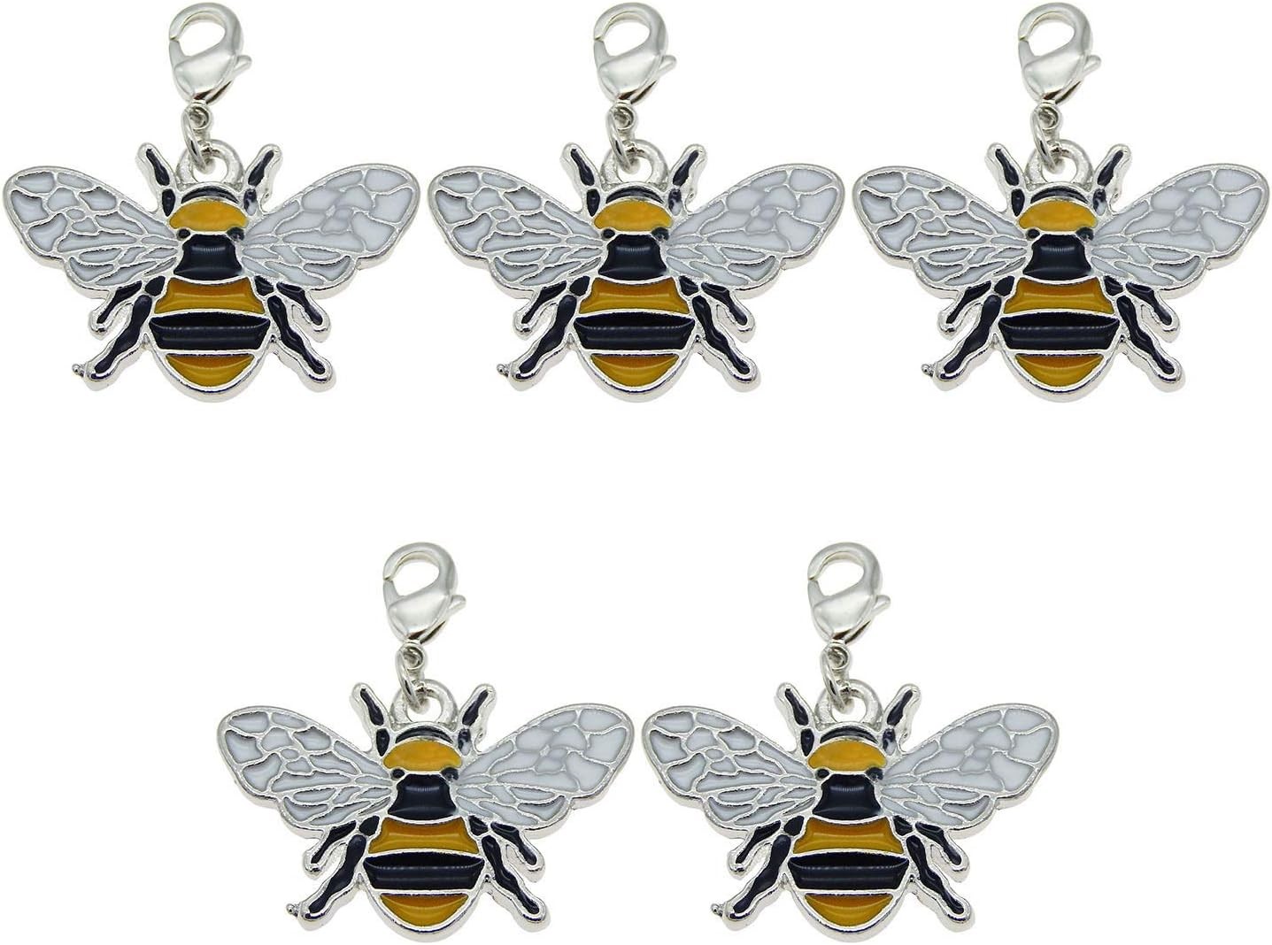 Julie Wang 28pcs Silver Enamel Bumble Bee Charm for Jewelry Bracelet...