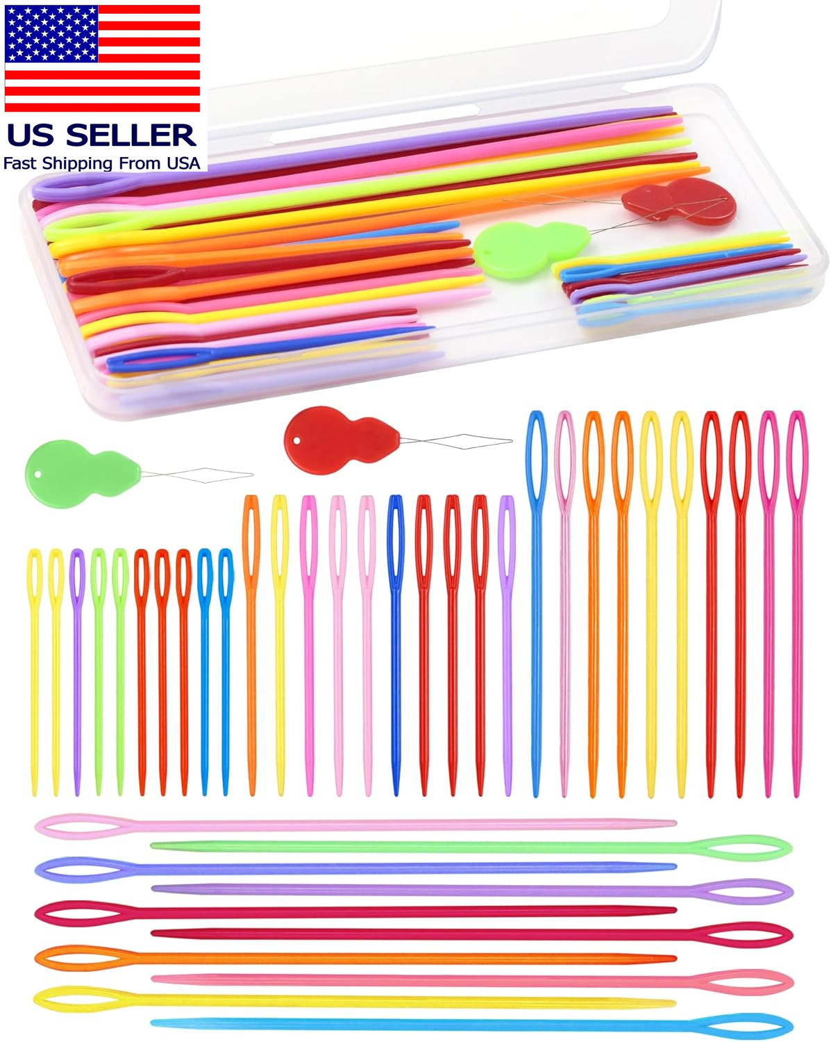 40PCS Plastic Needles – 4 Sizes with Large Eye, Plastic Sewing Needle with Threa