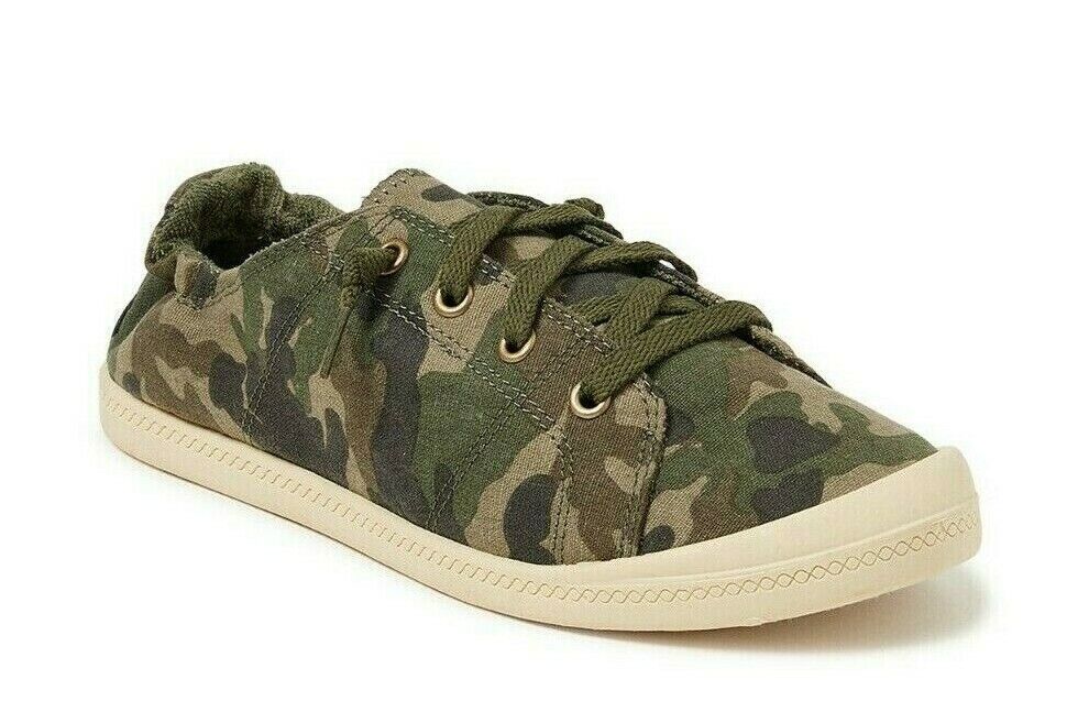 Time & Tru Camo Scrunch Back Memory Foam Woman's Sneakers Slip-on with Laces NWT