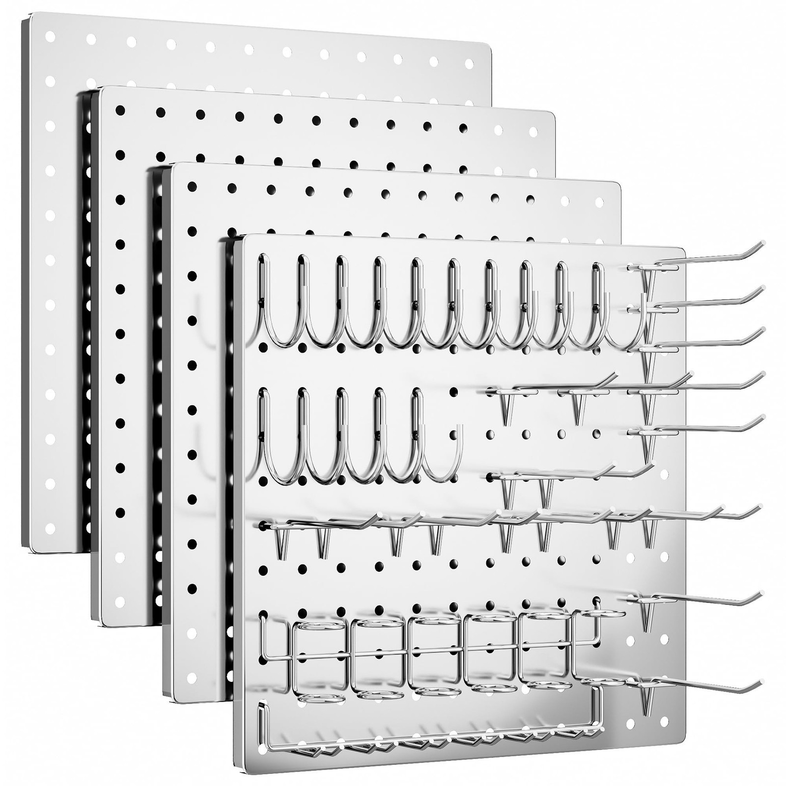 FZK Peg Board, 4 Pack Metal Pegboard Kit,Silver Pegboard Wall Organizer with ...