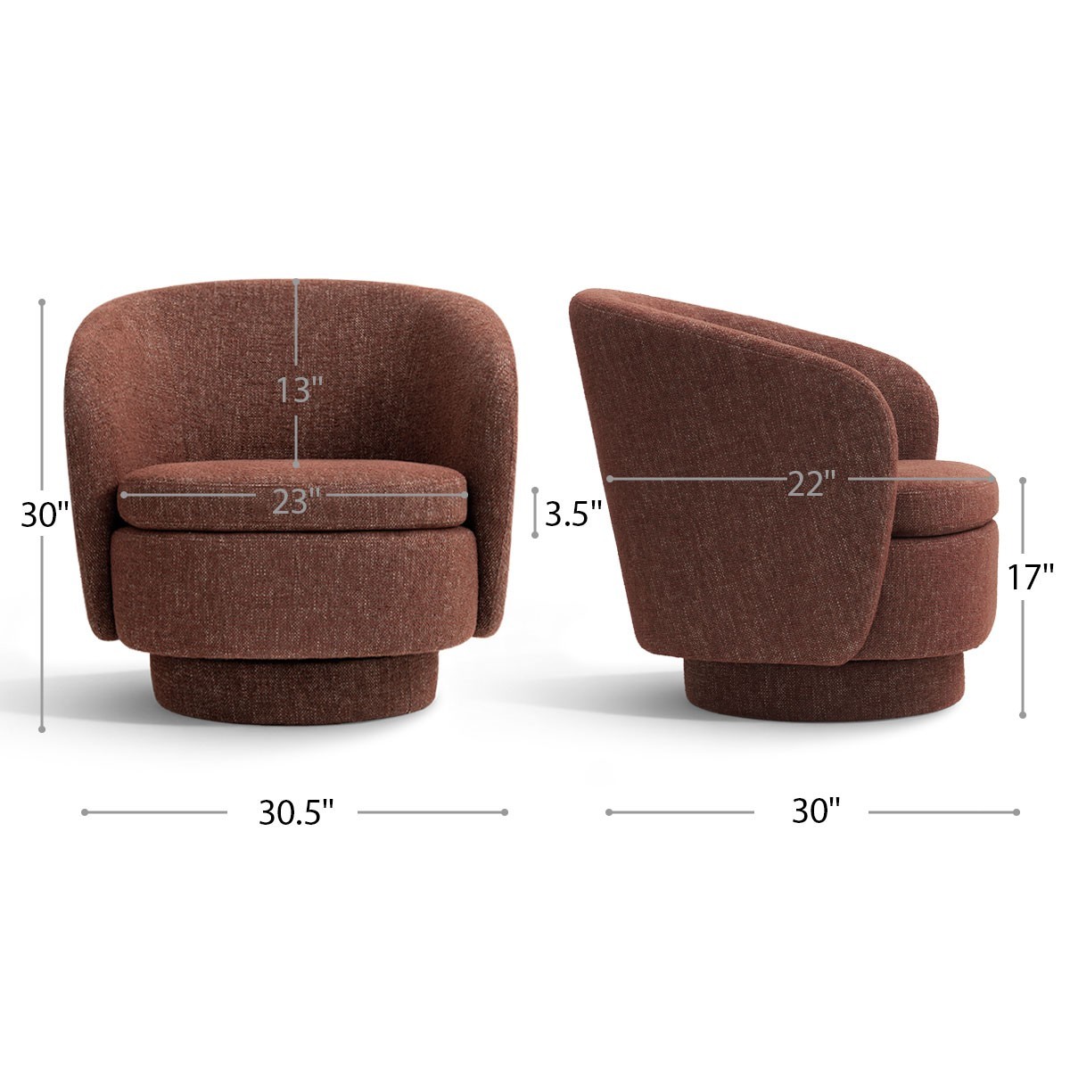 2x Barrel Accent Armchair Round Swivel Base Textured Fabric Single Sofa Chair