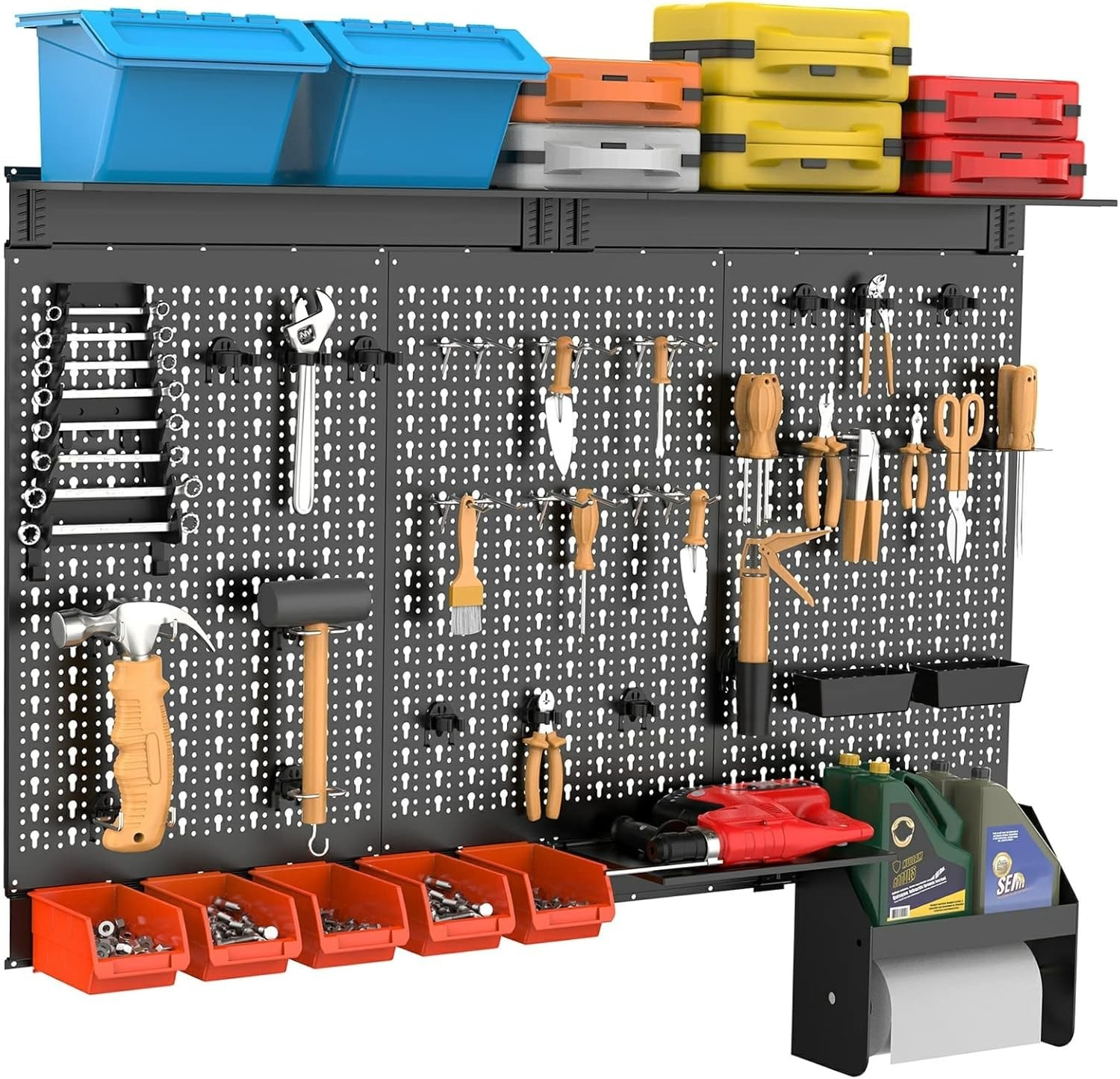 TORACK Metal Pegboard Wall Organizer 4ft Wide, Tool Storage Pegboard System