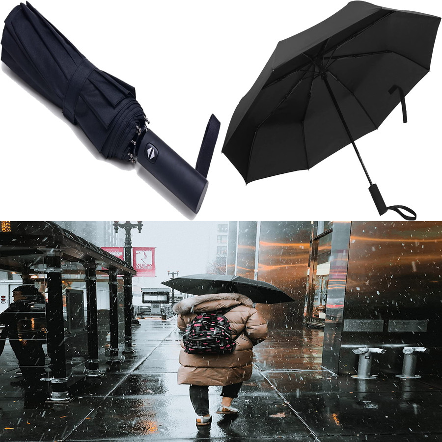Paraguas Negro Para Lluvia Y Viento Grande Resistentes Sombrilla De Hombre Mujer