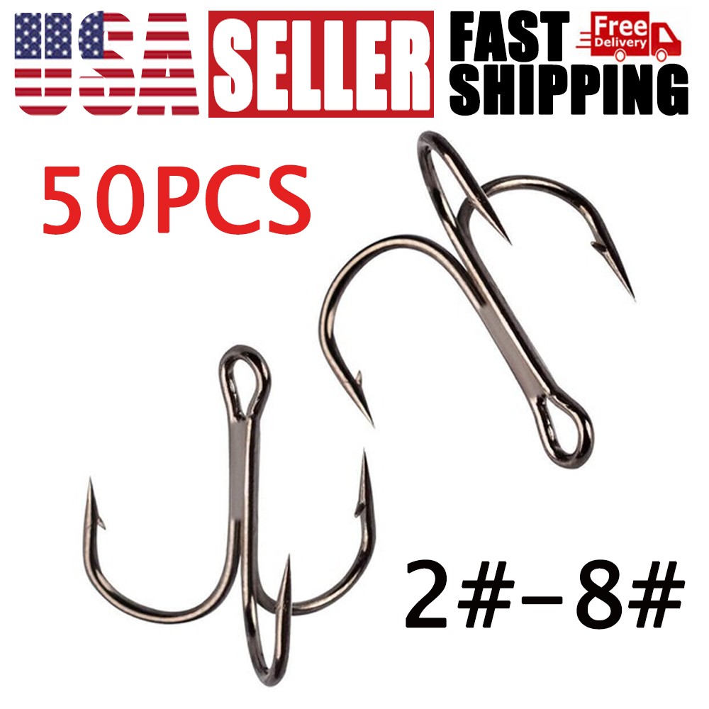 50PCS Treble Hooks Triple Fishing Sharp Hooks for Freshwater Saltwater 2-6#