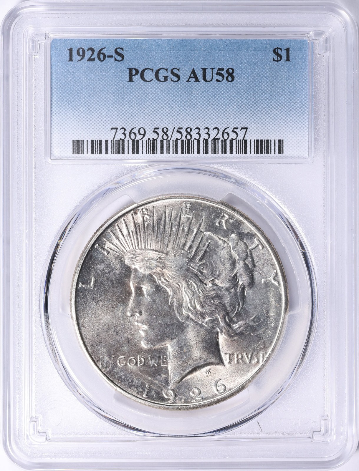 1926-S PEACE DOLLAR PCGS AU58