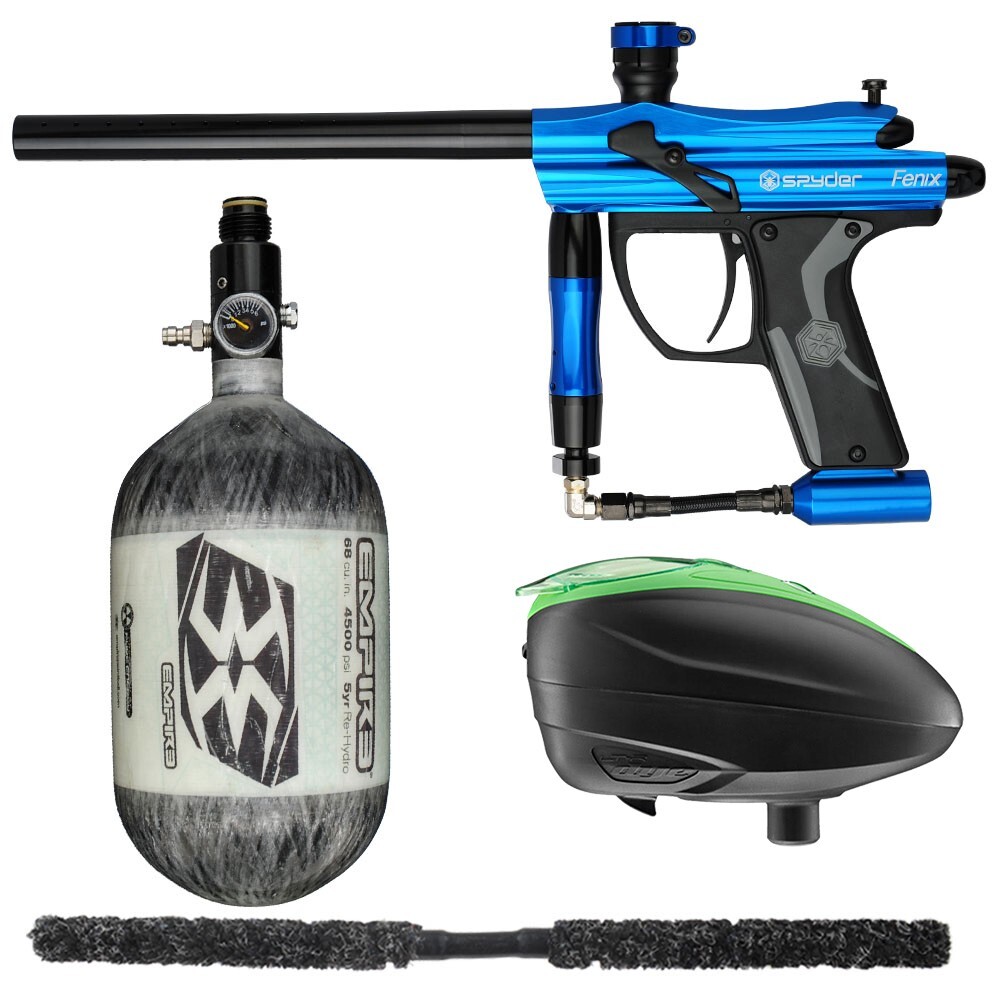 Kingman Spyder Fenix Contender Paintball Gun Kit - Black/Lime / 68ci / Blue