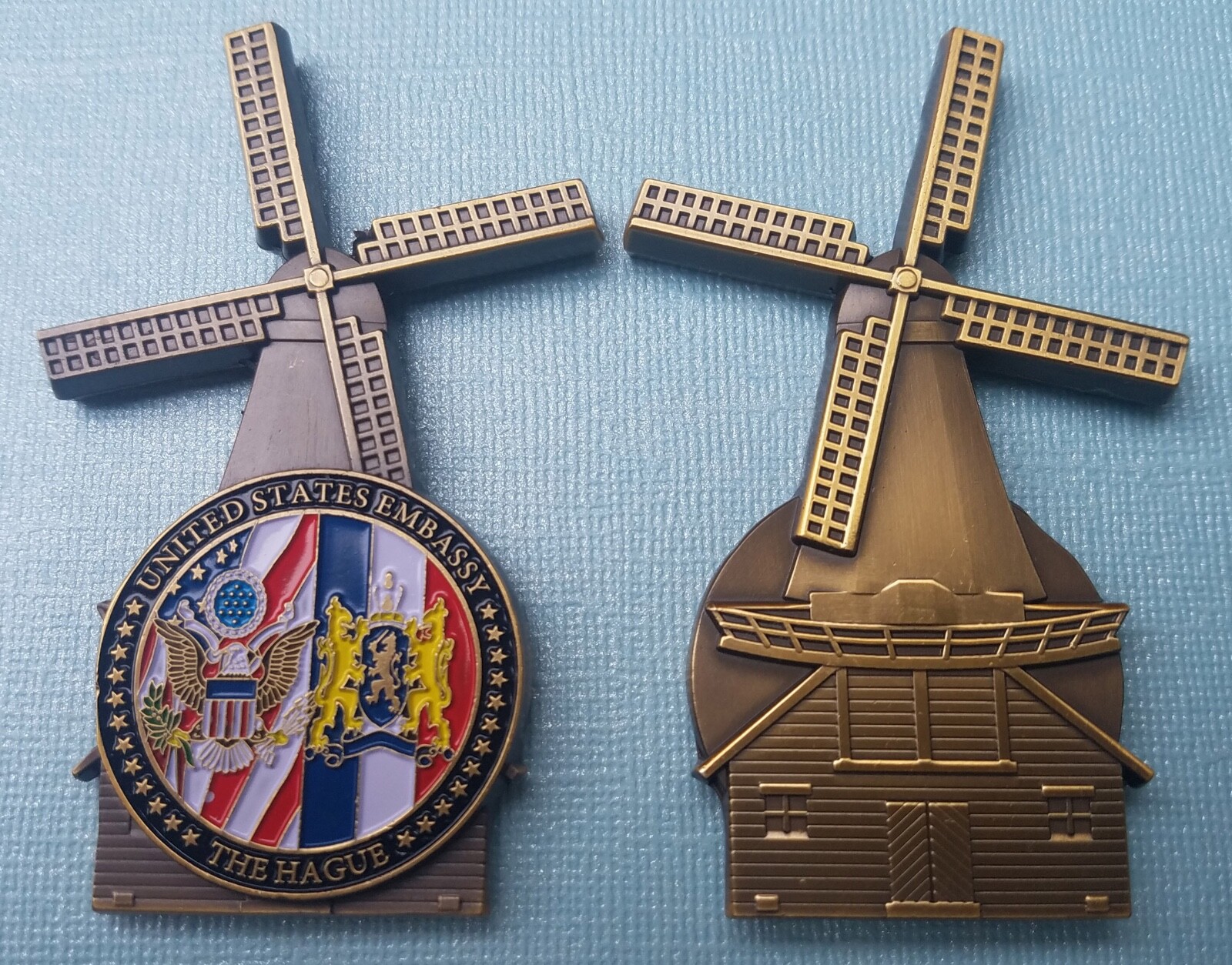 3" US Embassy the Hague Dutch windmill Challenge Coin  102