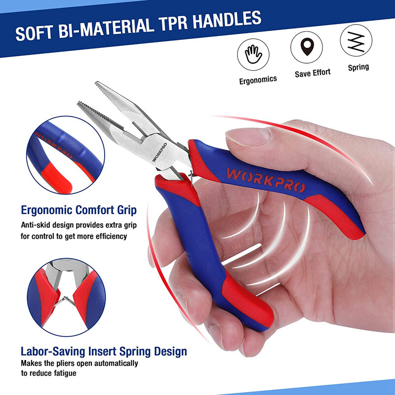 WORKPRO Mini Pliers Set 3-Piece Small Pliers Tool Kit Includes 4” Diagonal Plier