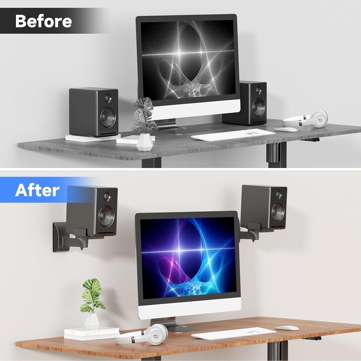 Universal Wall Mount Speaker Bracket - Adjustable Dual Stands, 55lbs Capacity