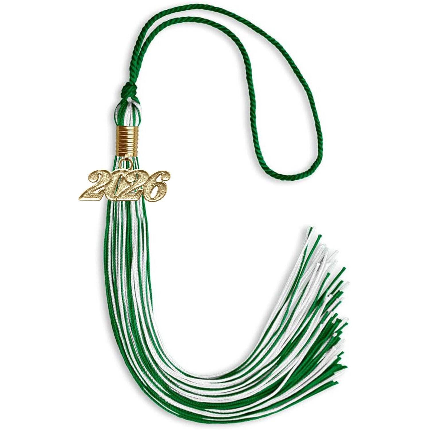 Endea Graduation Green/White Mixed Color Tassel With Gold Date Drop