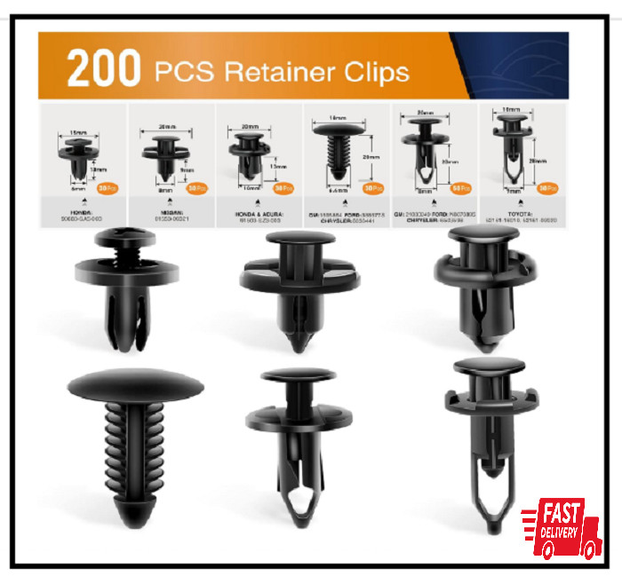 Universal Plastic Fender Clips,200 Pcs Push Bumper Fastener Rivet Clips with 6 S