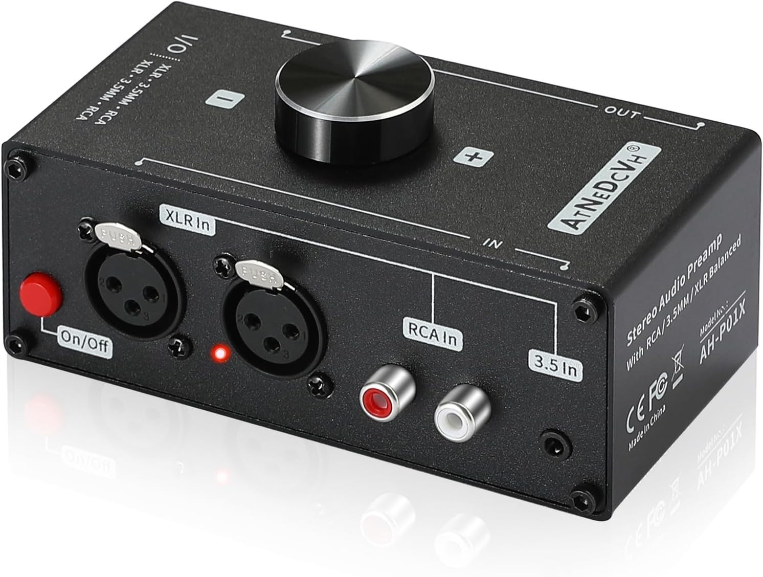 Stereo Audio Preamplifier XLR RCA 3.5mm Input Output 20dB Gain Black Amp