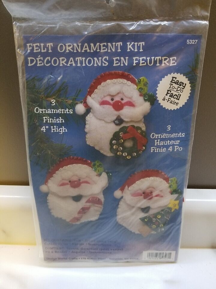 Santa Christmas Felt Ornament Kit ~ 3 Ornaments Design Works Crafts #5327