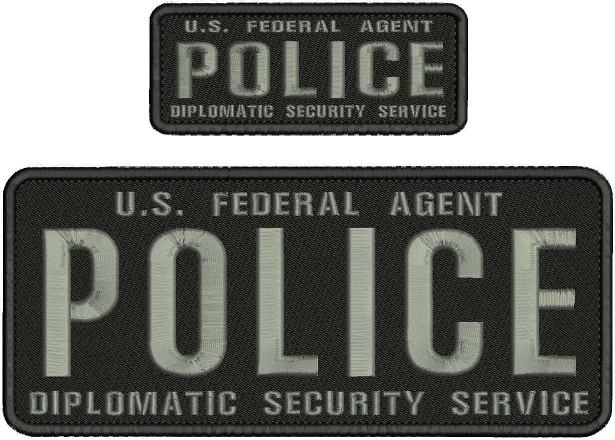 US F A POLICE D S S Embroidery patches 4x10 and 2x5 hook ON BACK grey