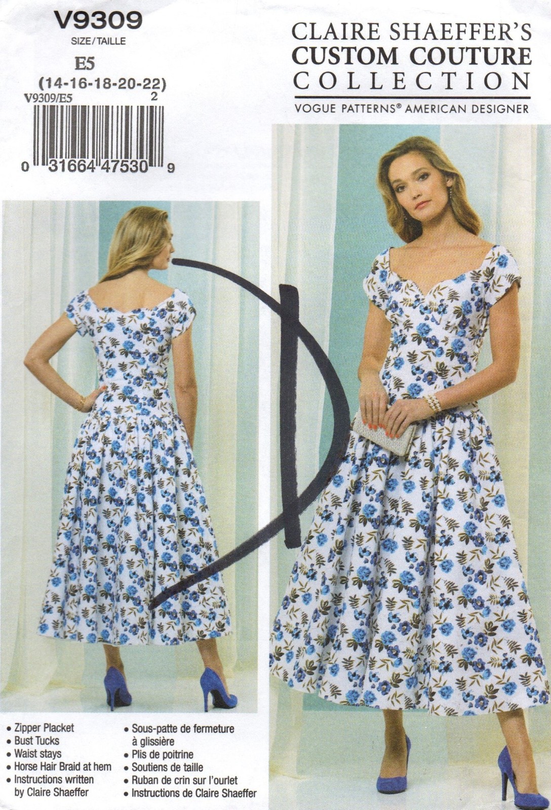 Vogue Sewing Pattern 9309 sz 14-16-18-20-22 Claire Shaeffer Custom Couture Dress