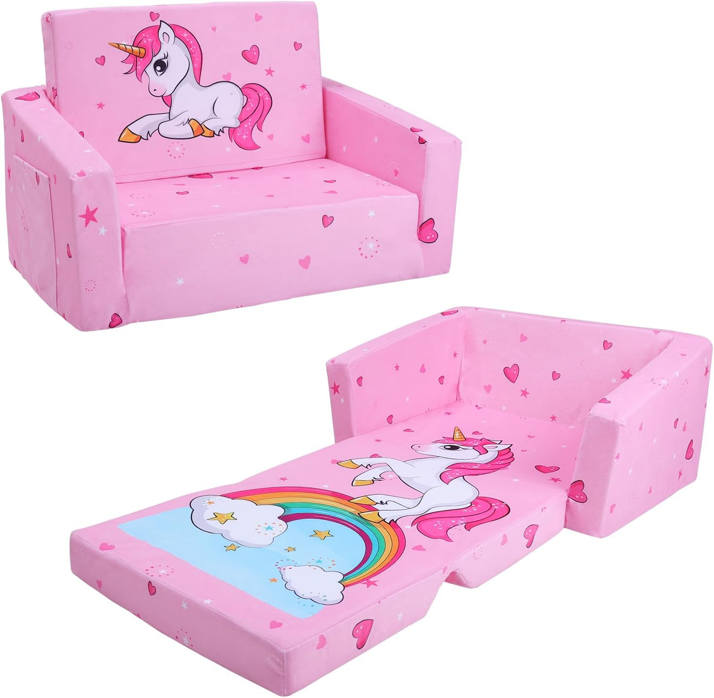 Foldable Kids Sofa Bed 2-in-1 Convertible Lounger for Playroom & Bedroom