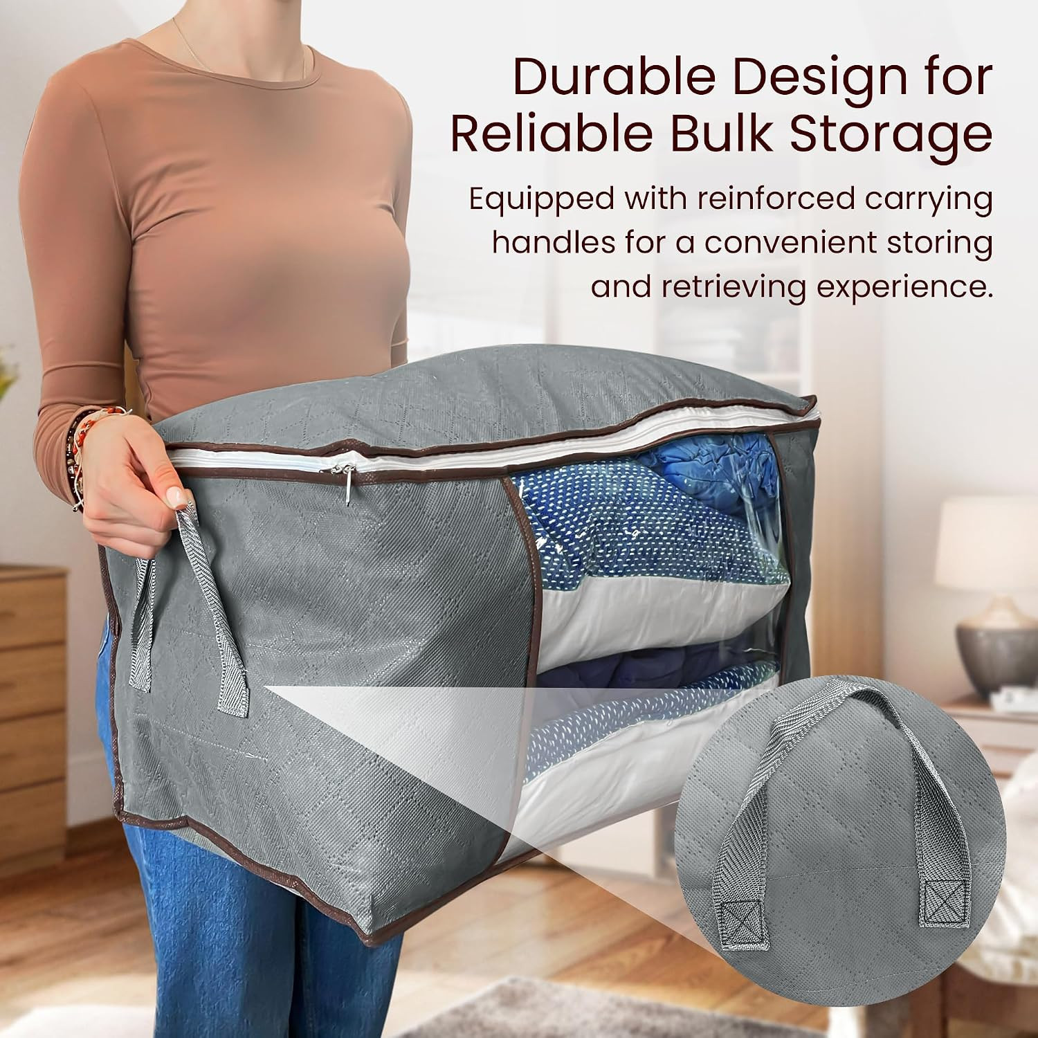 60L Foldable Storage Containers for Blankets & Clothes (3 Pack) | Sturdy Under B