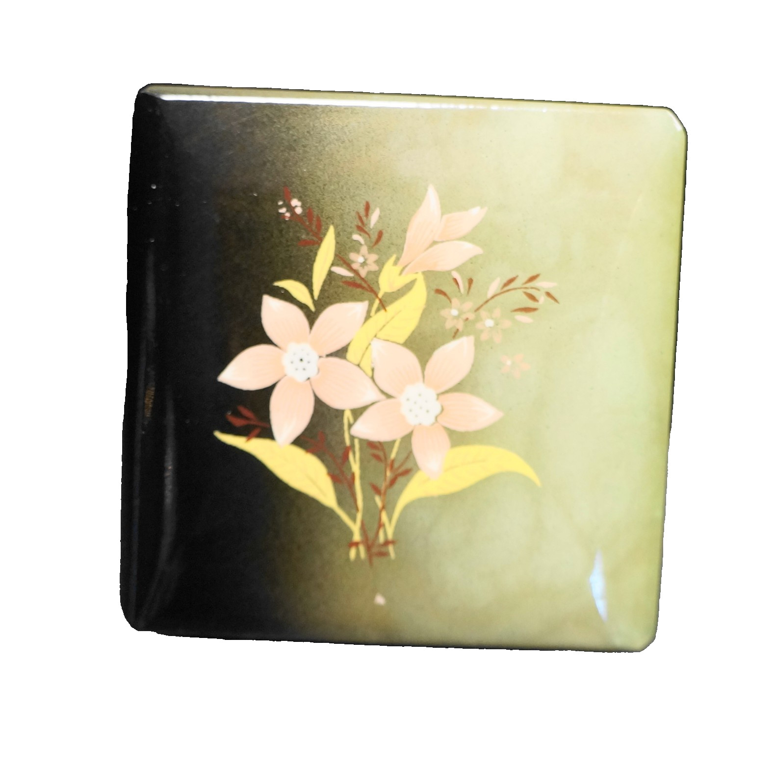 Green Ombre Alabaster Trinket Box Italy Pink Flower Decoration