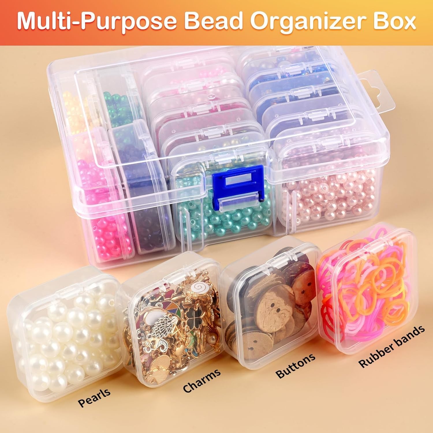 Bead Organizer and Storage, 15 Pcs Clear Bead Storage Containers, Mini Plastic B