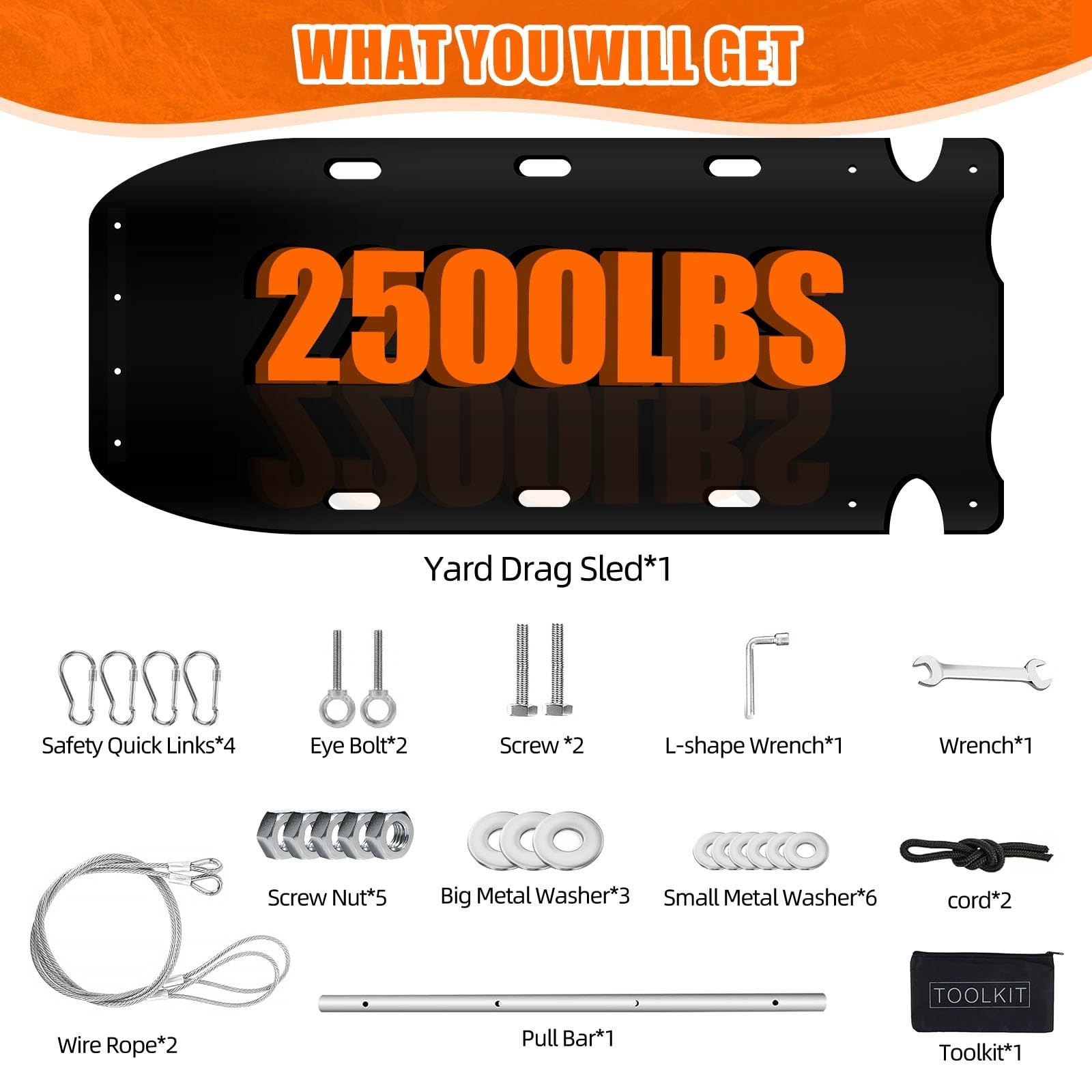 47" x 110" Heavy Duty Yard Drag Sled - Thickened HDPE, Pull Cables, Multipurpose
