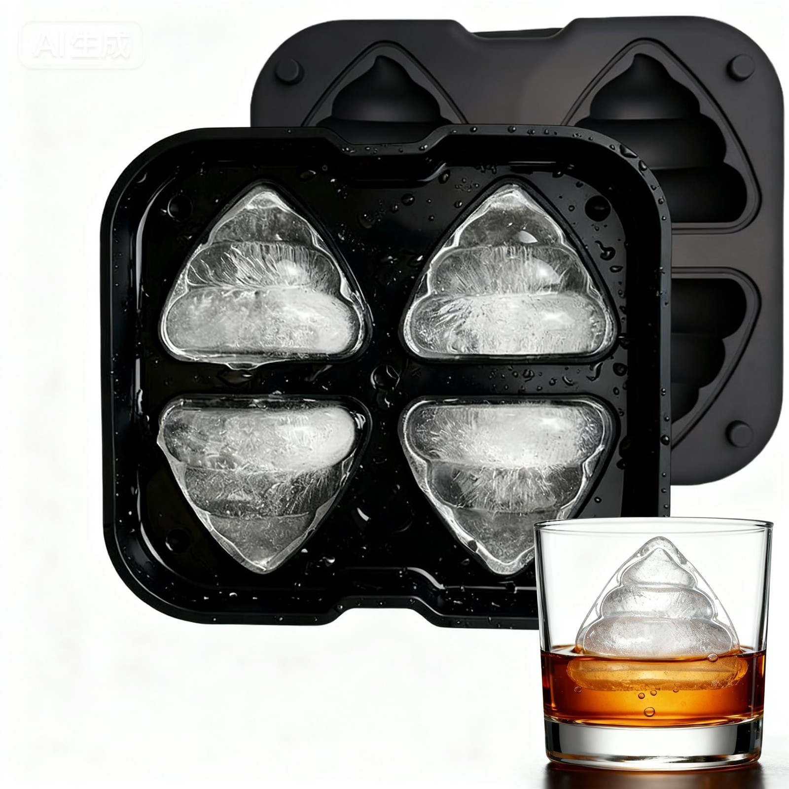 Poop Ice Cube Mold - Large 4-Cube Funny Prank Ice Molds for Cocktails, Whiske...