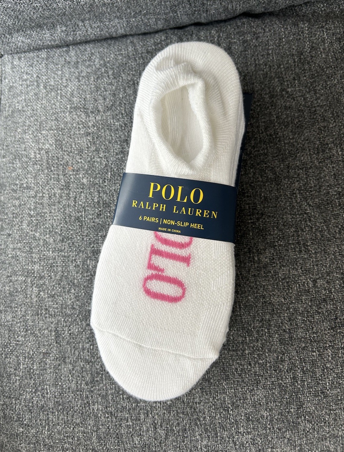 New! Polo Ralph Lauren No Show Socks 6 Pairs Non Slip Heel Pink White Sz 4-10.5