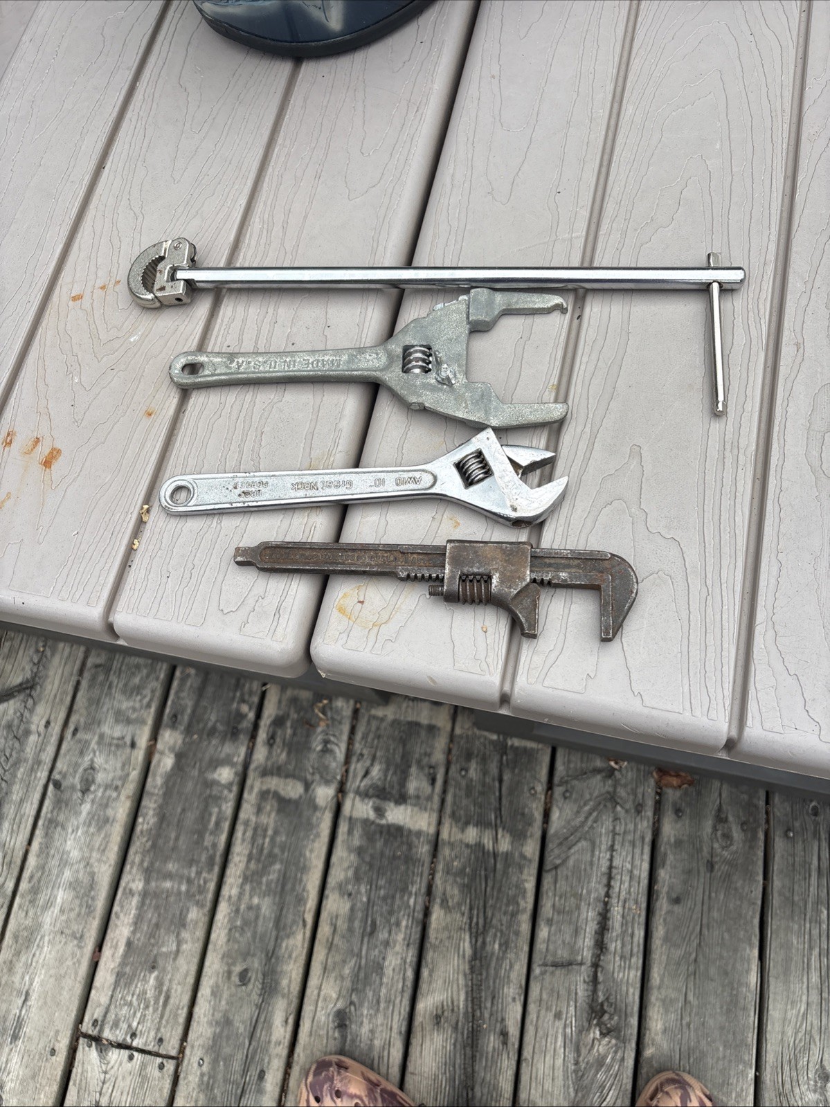 Basin,  Lock Nut , Crescent And Pipe Wrenches