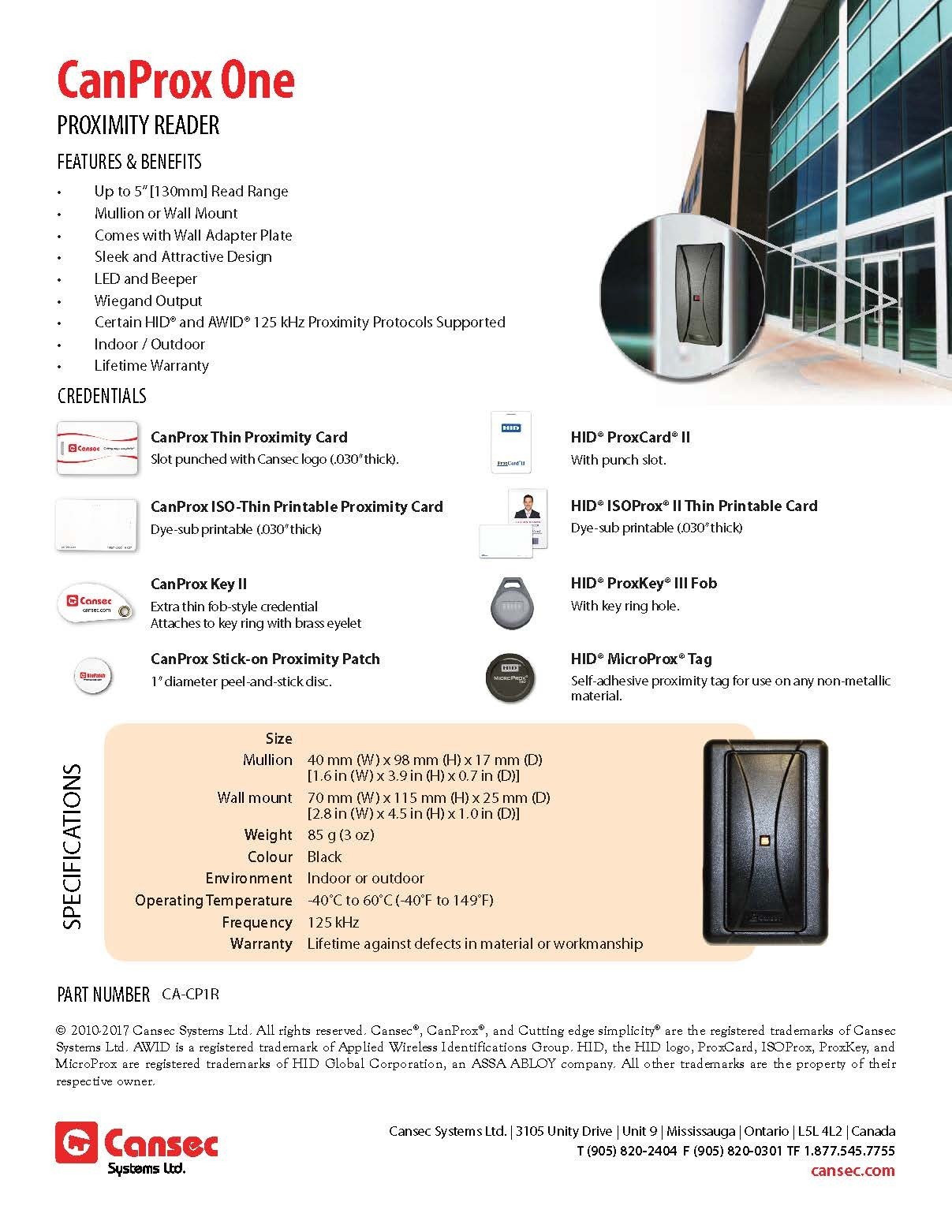 Access Control One Door Kit incl. Cansec controller, PS, prox reader, 24 cards
