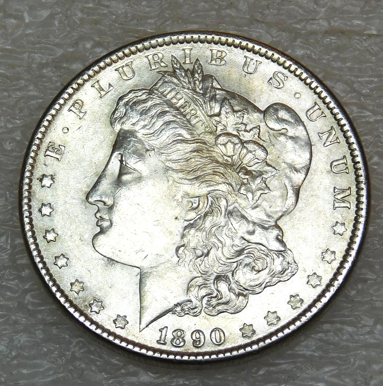 1890 P Morgan Silver Dollar AU/BU Nice Original coin in saflip #k435