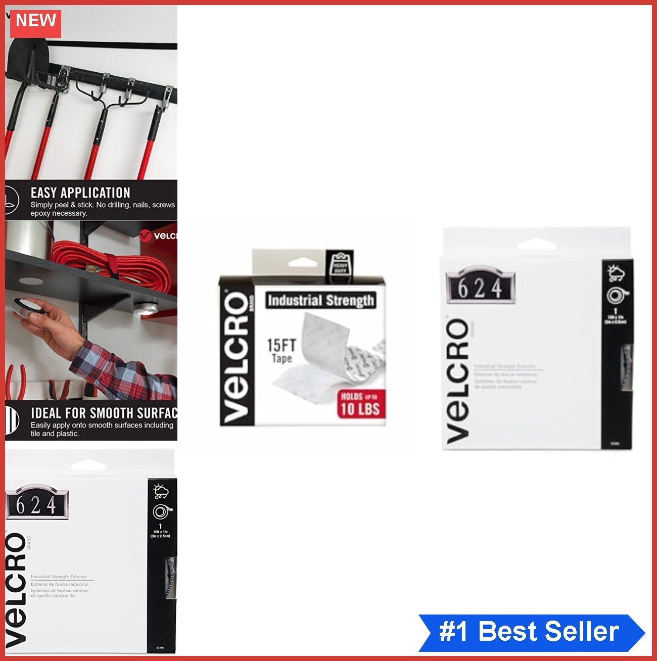 Heavy Duty Hook and Loop Tape 15ft x 2in 10ft x 1in White Titanium Bundle