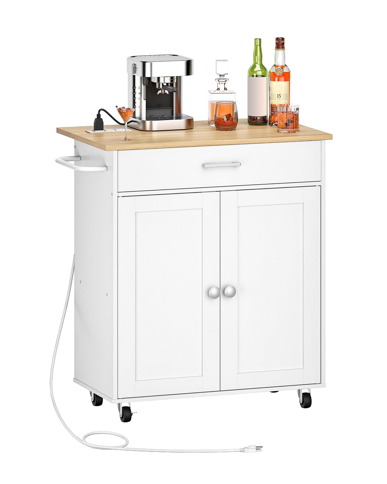 Kitchen Island, Kitchen Island Cart with Double Cabinet and Drawer, Rolling S...