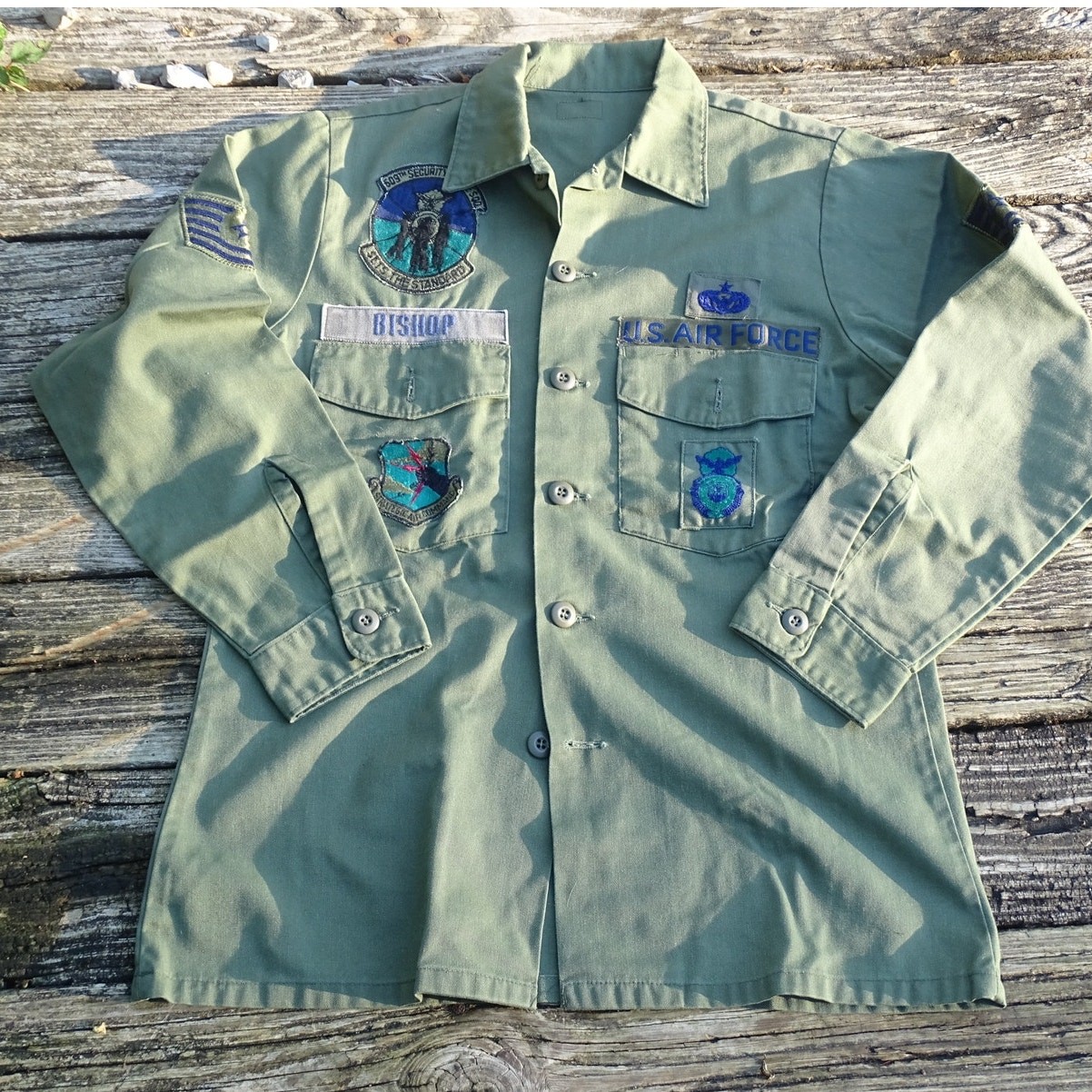 VTG 1981 US Military OG-507 Utility Shirt Mens Olive Drab BISHOP Sz L DLA100