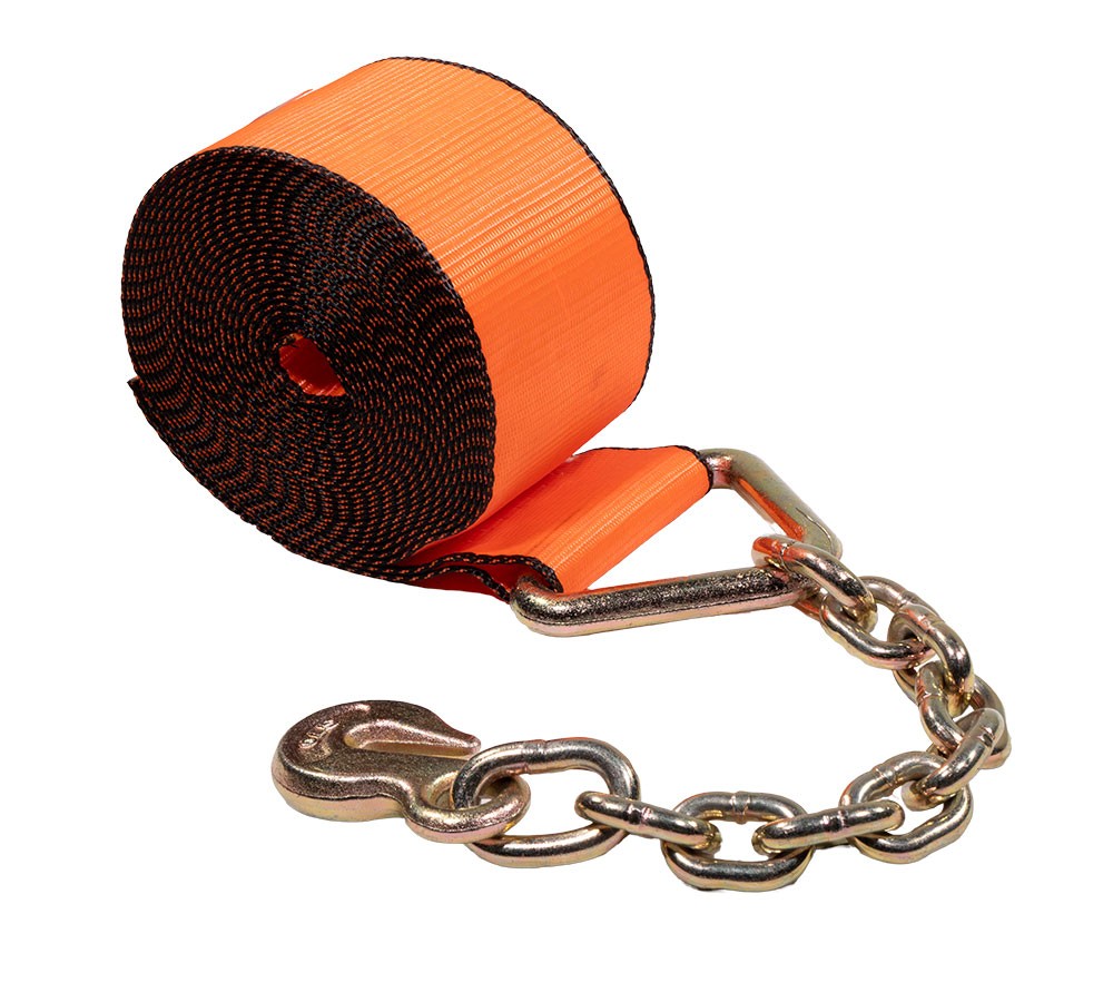 4"x30' Winch Strap w/ Chain Anchor - 6670 lbs High Abrasion Tie Down Strap