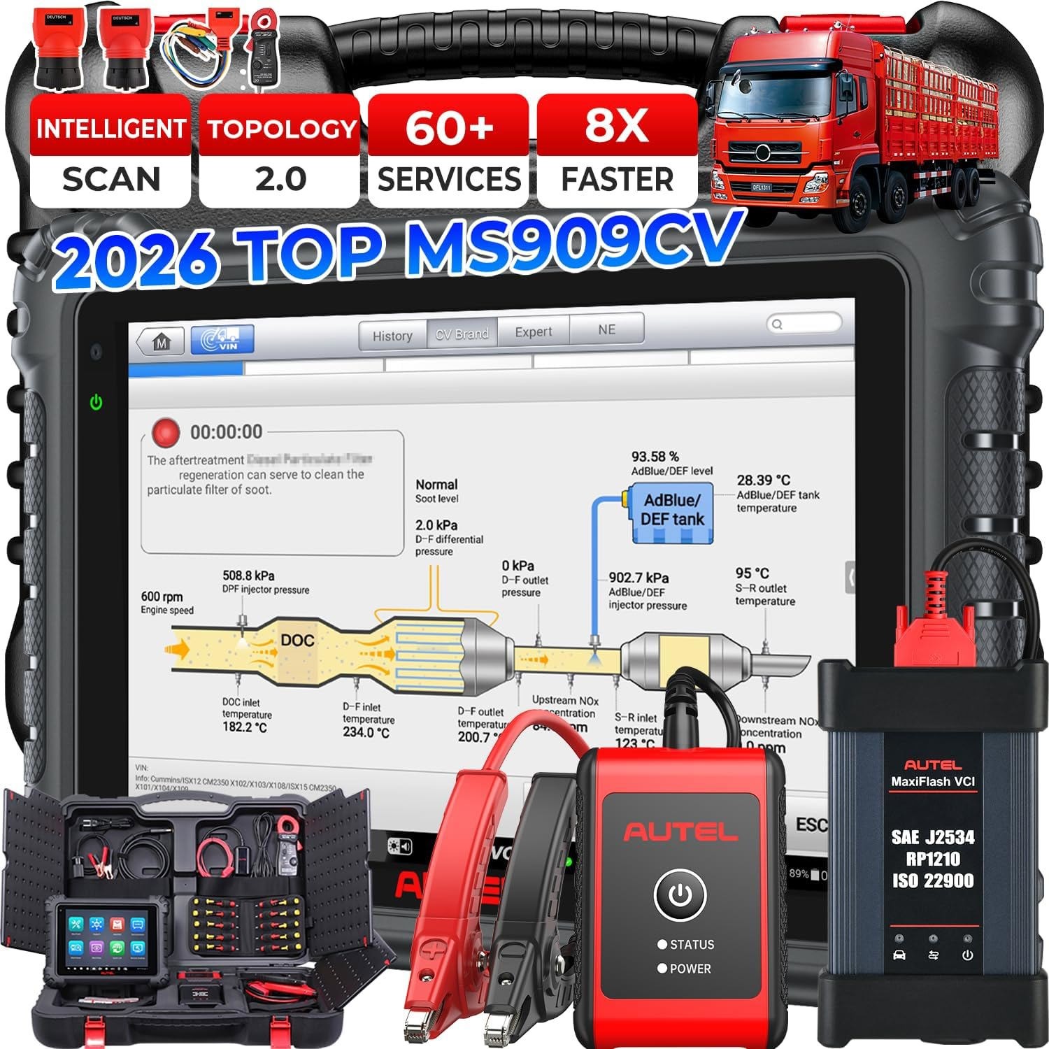 2026 Autel MaxiSys MS909CV Truck Scanner J2534 Programmer Topology Mapping 2.0