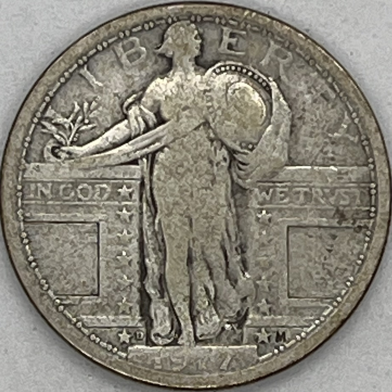 1917-D Type 1 Standing Liberty Silver Quarter in a SAFLIP® - Fine- (VG+)