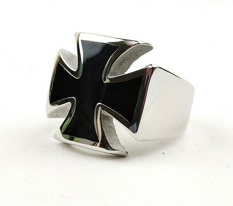 Stainless Steel And Black Enamel Cross Ring - Free Gift Packaging