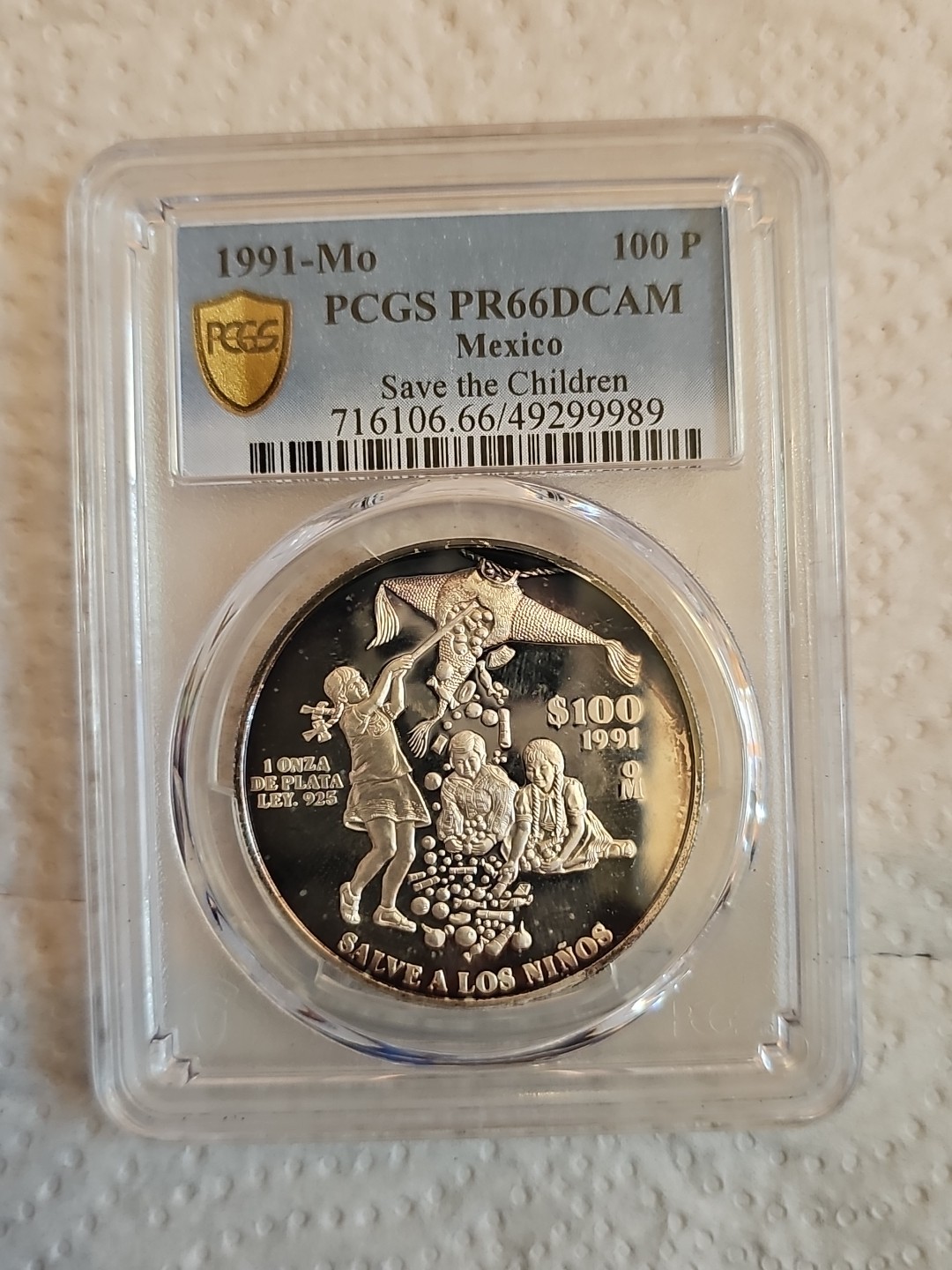 1991 100 Pesos Save The Children Pcgs Pf 66  Mexico  Silver .925
