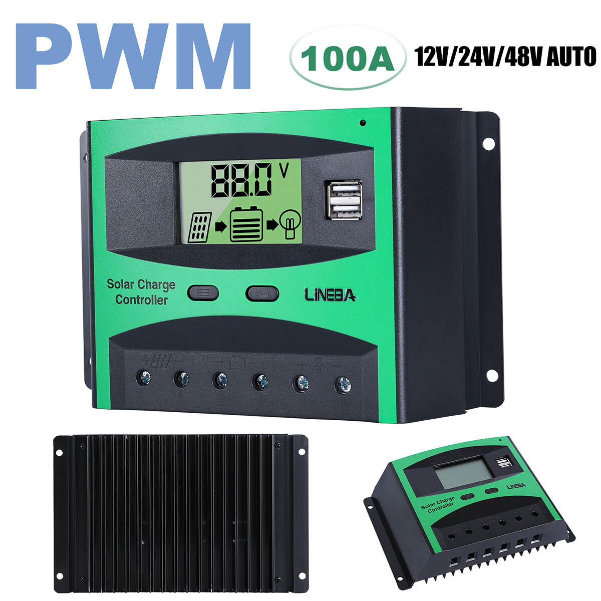 12V/24V/48V 30/60A/100A PWM Solar Charge Controller Car Panel Battery Regulator