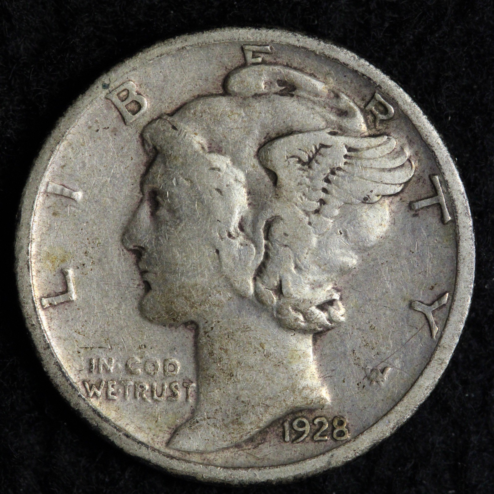 1928-S Mercury Silver Dime XF E259 UWL