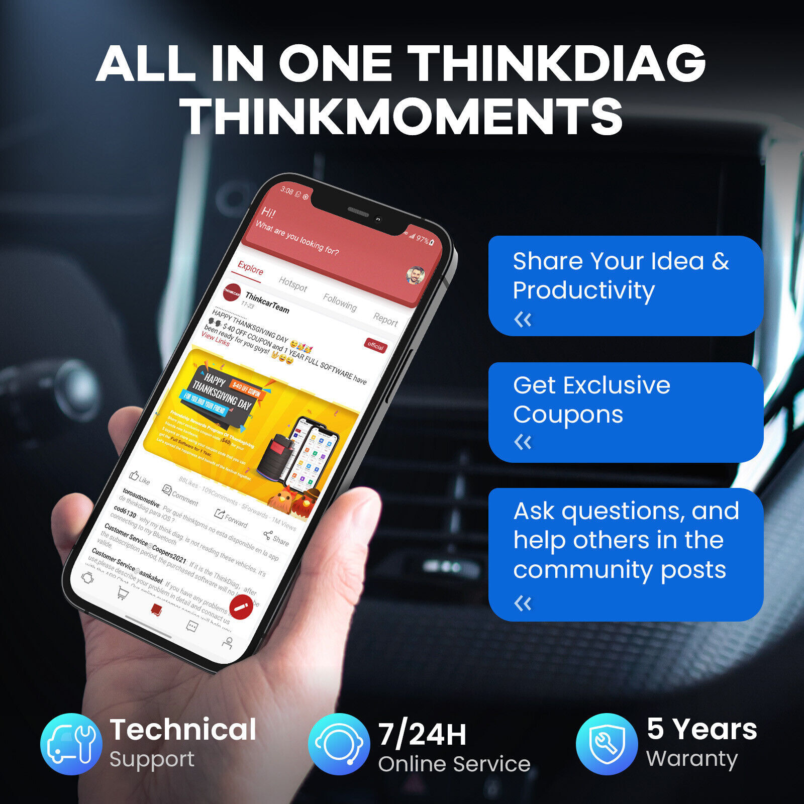 THINKDIAG Mini Car Diagnostic Tool Scanner Full System Fault OBD2 Code Reader