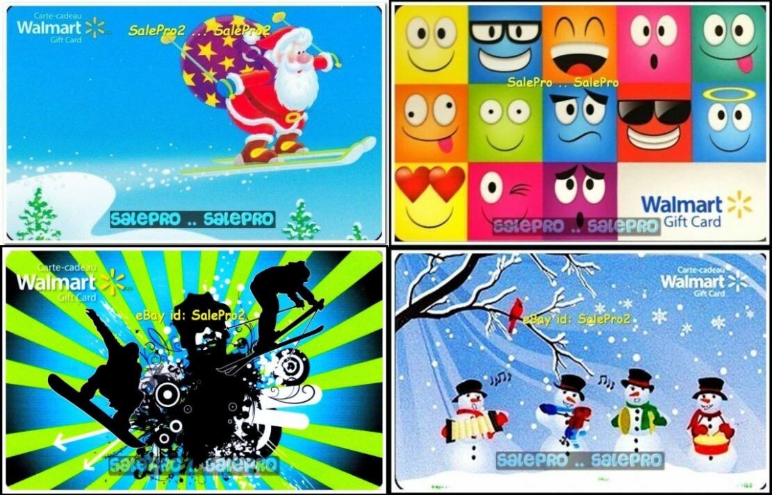 4x WALMART EMOJI CHRISTMAS SNOWMAN SANTA WINTER SPORT COLLECTIBLE GIFT CARD LOT