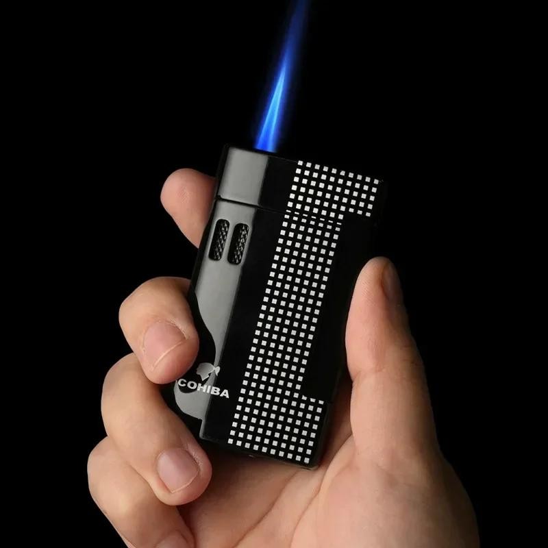 Metal Windproof 3 Jet Blue Flame Torch Butane Gas Lighter & Cutter Sharp Cigar