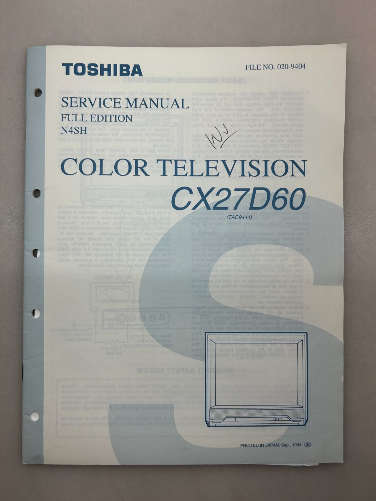 Toshiba CX27D60 Original Service Manual Free Shipping