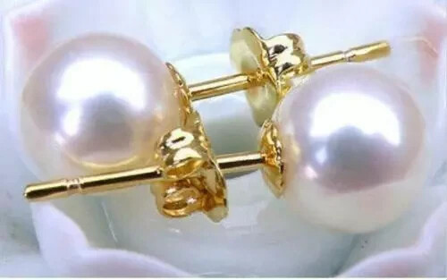 Natural Akoya AAAAA 8-9 mm Round White Pearl Earring 14K Yellow Gold